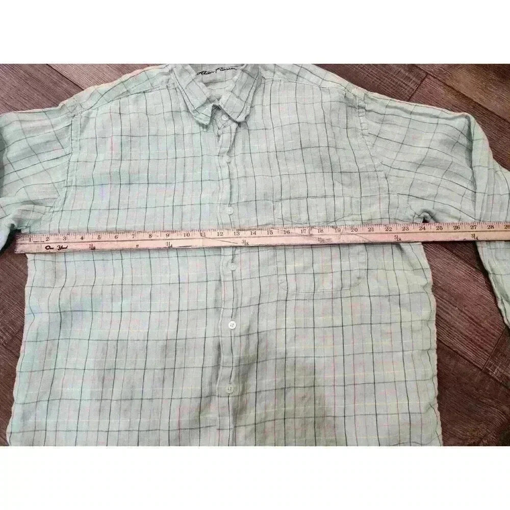 Alan Flusser Shirt Mens Large Green Pastel Colors Button Up Cotton Preppy - Picture 5 of 6